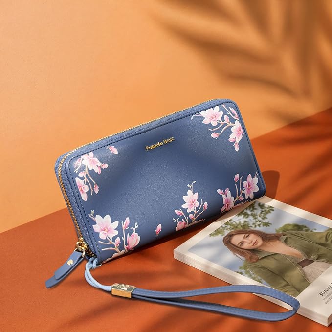 Pomelo Best Womens Wallet RFID Blocking Leather Multi Credit Card Large Capacity Wristlet Zip Around Long Wallets for Lady