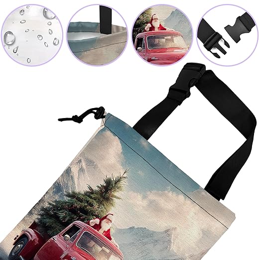 Car Trash Bag Hanging Santa Claus Red Truck Car Trash Can for Back Seat Waterproof Car Trash Bin with Adjustable Straps and Drawstring for Car Accessories Vehicle Travelling Camping
