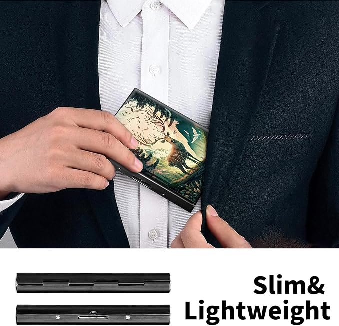 Metal Wallet, Credit Card Holder for Women Men Girls, RFID Blocking Aluminum Wallet Slim Hard Case, Mini Travel Wallet, ID Card Holder Business Card Case,Art Deer