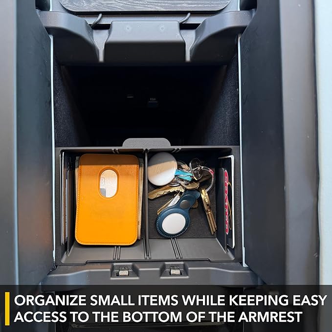TWRAPS Slidable Armrest Organizer for Rivian R1T & Rivian R1S, Moving Tray Storage Box Insert, Made for the Center Console Area Under the Armrest, R1 Accessory R1 2021-2026