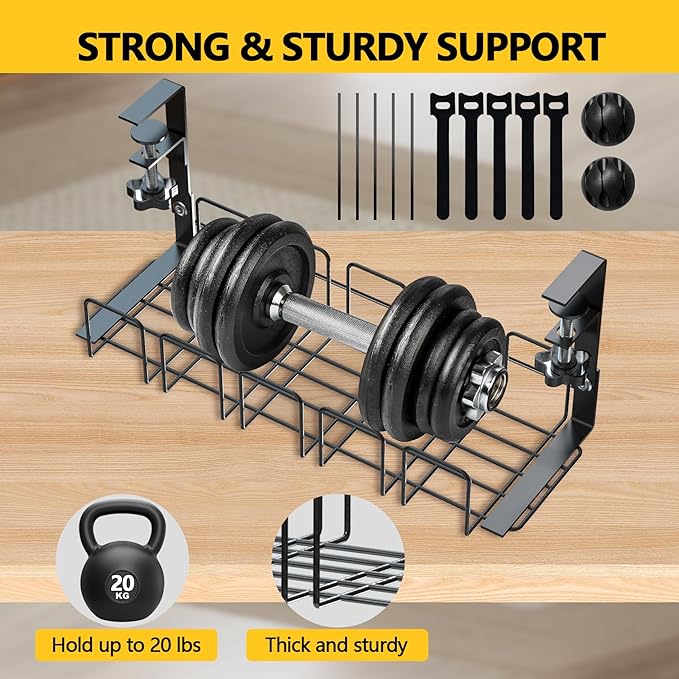 Under Desk Cable Management Tray,15.7” No Drill Cord Organizer with Clamps for Wire Management,4MM Under Desk Cable Management Tray for Home Office(Black)