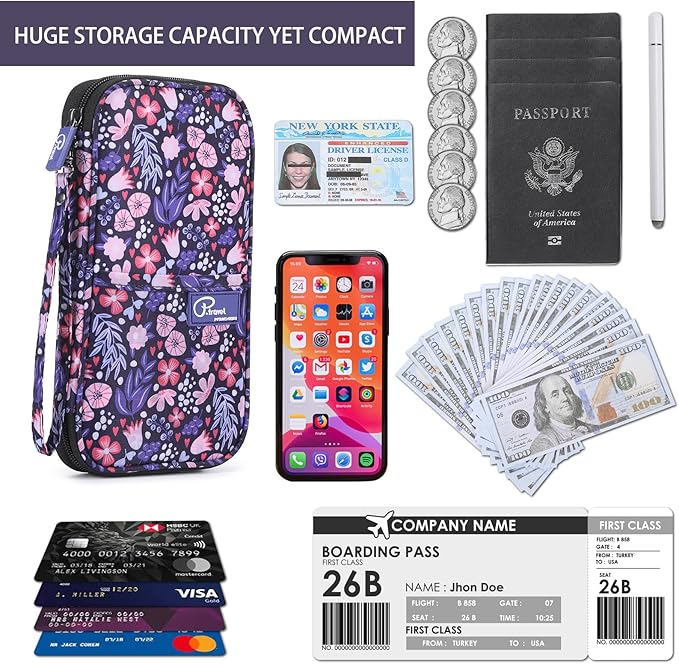 Family Passport Holder Organizer, RFID Blocking Travel Document Case, Lightweight Large Passport Cover Case Waterproof Bag Document Organizer for Women & Men