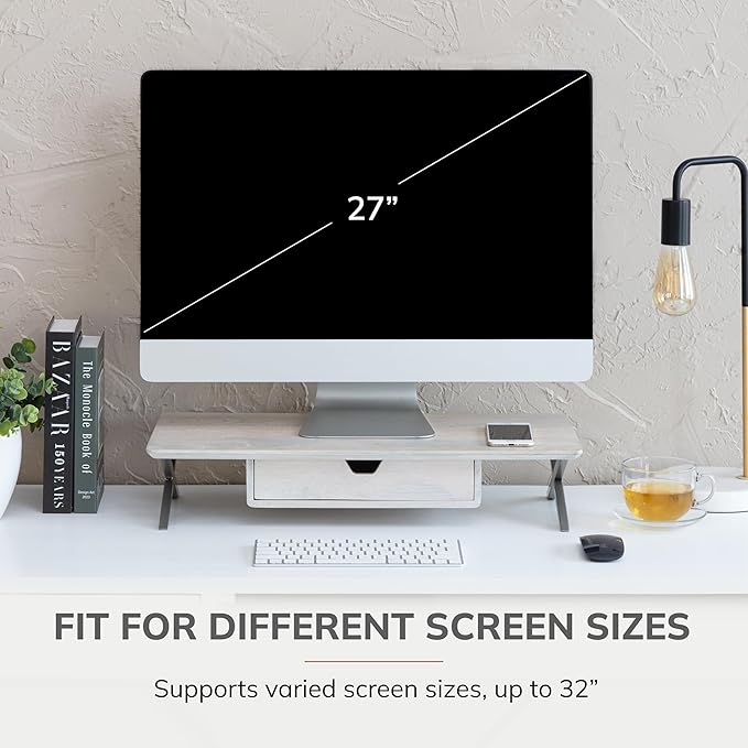 Anji Mountain Monitor Stand - Desktop Organizer & Laptop Riser, Ergonomic Monitor Riser, Space-Saving Monitor Stand for Desk, Durable Construction, Easy Assembly, Ideal for Home & Office,White Wash
