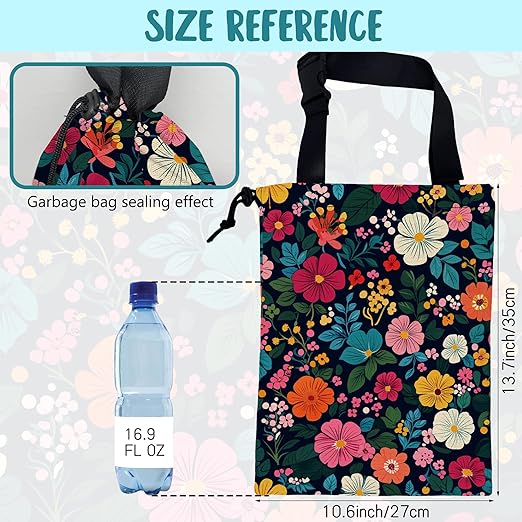 Car Garbage Bag Watercolor Floral and Leaves Drawstring Car Trash Bag Hanging for Back Seat with Adjustable Buckle Canvas Vehicle Trash Can Easy-to-Install
