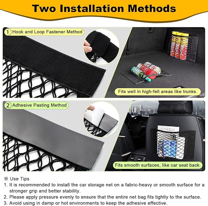 PIFOOG 4Pcs Universal Car Storage Net Pockets Stretchable Automotive Mesh Pouch Nets Bag Organizer Stickers Netting for Auto SUV Trunk Back Seat RV Camper