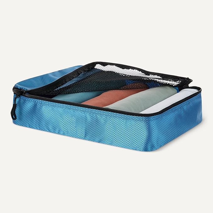 Amazon Essentials 4-Piece Packing Cubes Travel Accessories Set, Luggage Organizer with Double Zipper, Mesh Top, Space-Saving, Medium, Sky Blue (Previously Amazon Basics)