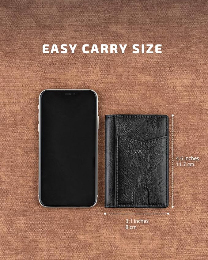 VULKIT Bifold Front Pocket Slim Wallet RFID Blocking Minimalist Thin Leather Credit Card Holder Wallet for Men and Women Black