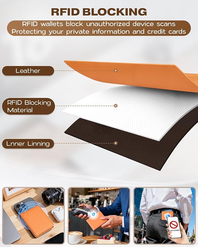 GNDR Wallet For Men Bifold Orange RFID Blocking Slim Faux Leather Wallets Card Holder Front Pocket Minimalist Men Accessories With Gift Box