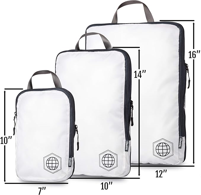 Large Compression Packing Cubes for Travel-Packing Cube Luggage Organizers 7 Piece Set for Checked Luggage-Ultralight, Expandable/Compression Bags by TRIPPED Travel Gear (White/Grey)