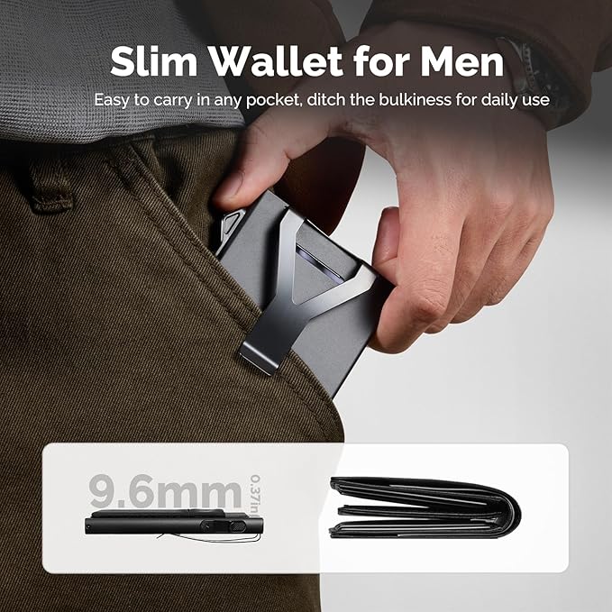 YESIIW Credit Card Holder Wallet for Men RFID Blocking Slim Minimalist Metal Wallet with Money Pocket Contactless Card Protector