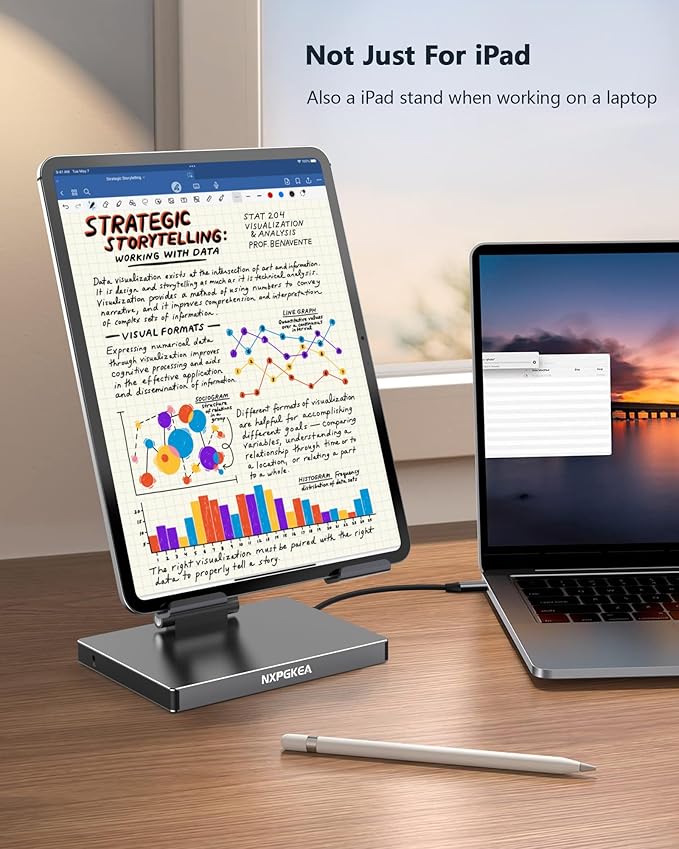 iPad USB C Hub Stand, 9-in-1 Multiport Adapter for iPad Pro M4 M3 M2 13 12.9 11 Inch Docking Station Foldable with 4K60Hz HDMI, RJ45 Gigabit Ethernet, SD/TF Card Reader, USB 3.0, 3.5 mm Audio