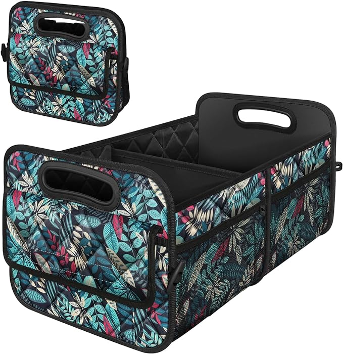Deosk Car Trunk Organizer for SUV, Car Organizers and Storage with 6 Pocket, Car Accessories for Women/Men 50L Waterproof Polyester Trunk Organizer(Medium, Leaves)