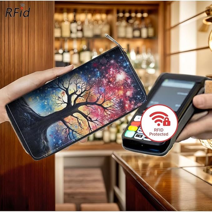 Bxgolkgd Womens Wallet, RFID Blocking Leather Wallet,Large Capacity Wallet Credit Card Holder PU Leather Ladies Clutch with Zipper Coin Pocket - Life Tree