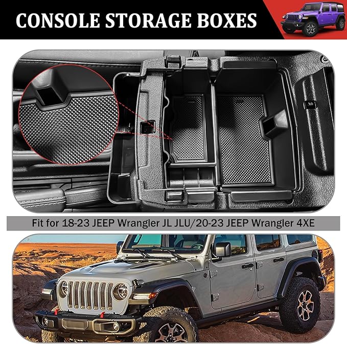 Center Console Organizer for 2018-2023 Jeep Wrangler JL JLU 4XE Gear Shift Console Side Tray Trunk Organizer Hanging Armrest Storage Box for Wrangler Accessories(18-23 5-piece, Not Gladiator)