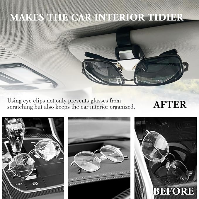 Sunglass Holderfor Car Visor Cip. Push-Button Opening Car Sunglass Holder, Visor Sunglasses Holder Cip. Fits Cars, Trucks. SUVs and More (Black)