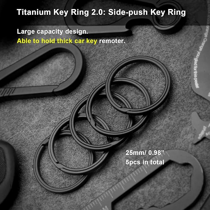 PJYTAC Titanium Keychain Rings Heavy Duty Side Push Key Rings for Car Keys Easy Quick Release EDC Split Keyrings