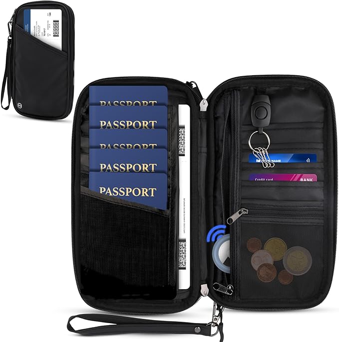 Family Travel Passport Holder – RFID‑Blocking Organizer for 5 Passports – AirTag Compatible – Multi‑Passport Wallet for Families – Porta Pasaporte Familiar – Travel Document Organizer