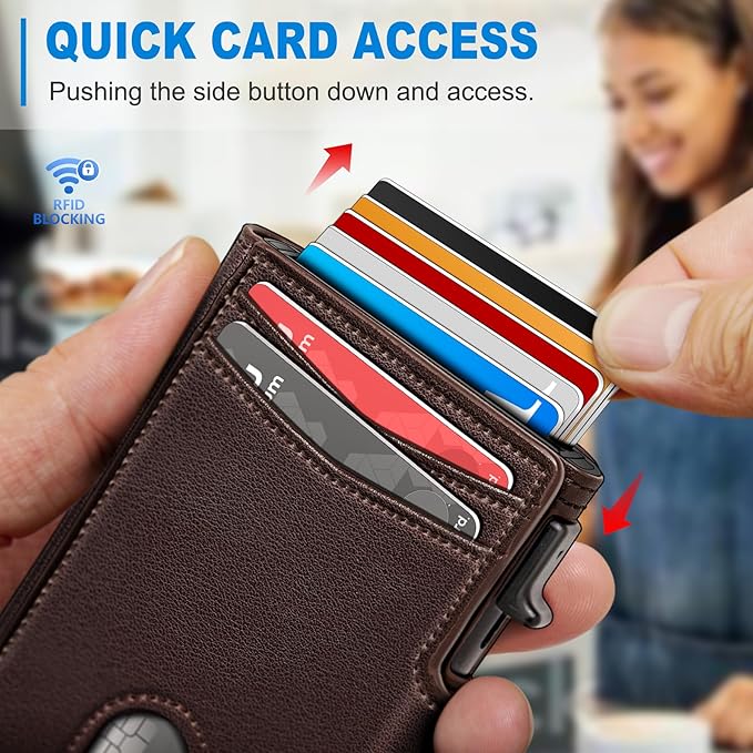miyozi Men Wallet,with Money Clip Coins Pocket ID Window,Slim Front Pocket RFID Blocking Pop-up Card Holder 3.9"x 2.7", Gift Boxed