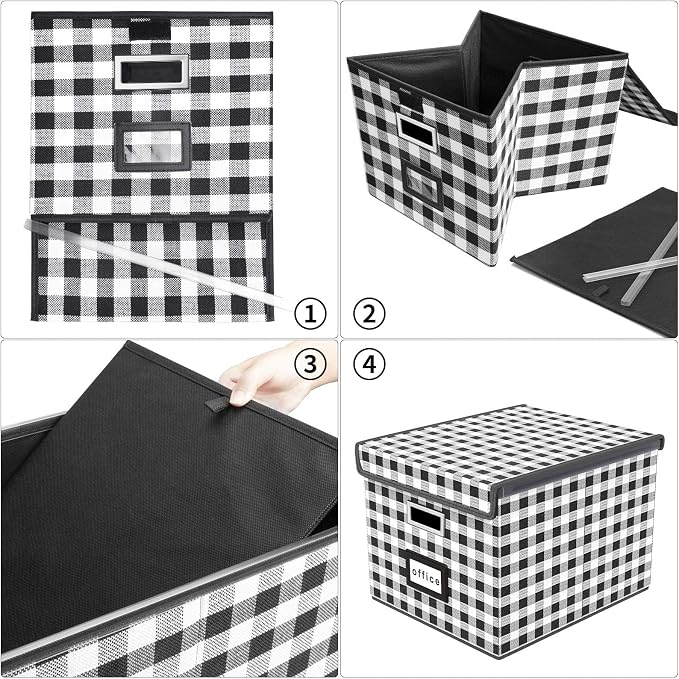 Decorative File Organizer Boxes Office Document Storage with Lids, Linen File Storage Organizer Boxes, Universal Hanging Filing Organization Box for Letter/Legal Folder,Home File Storage Bins