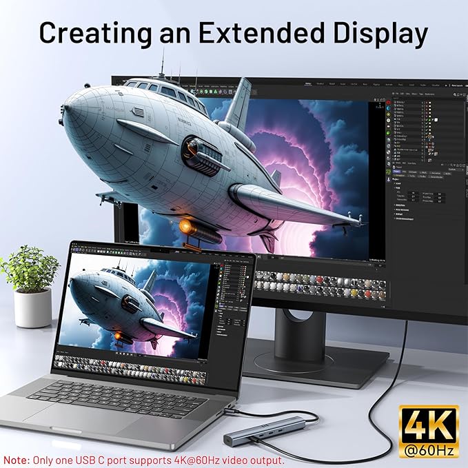10Gbps USB C Hub with 4K@60Hz Video Display, Selore 5 Ports USB-C Splitter, C Port Data Transfer, 100W PD-in Charging, Dongle Multiport Adapter for MacBook Pro, iPad, Dell, HP, and More