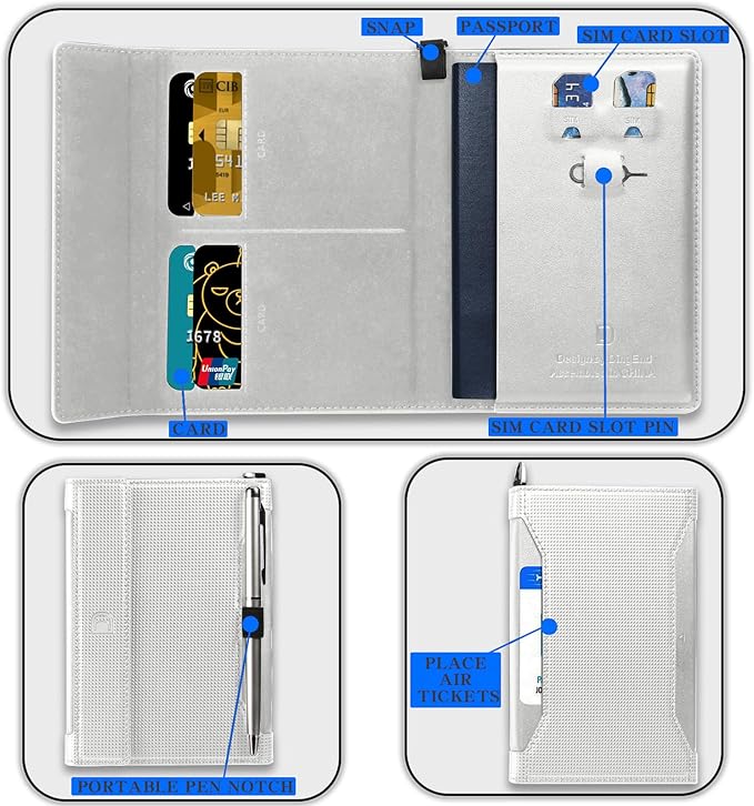 Passport Holder for Travel Essentials, RFID Blocking PU Leather Passport Wallet Cover Card holder Case Passport Book Holders for Women and Men, Grey