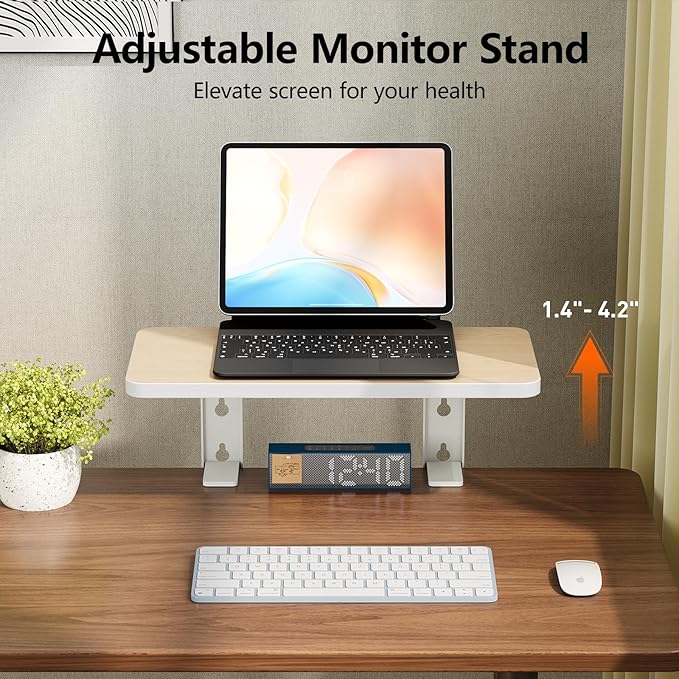 3 in 1 Clamp-on 15.7"×7.5" Desk Extender, Heavy-Duty Side/Top Desk Organizer Shelf, Adjustable Desktop Storage for Office Accessories, Monitor and Laptop Riser, Light Wood