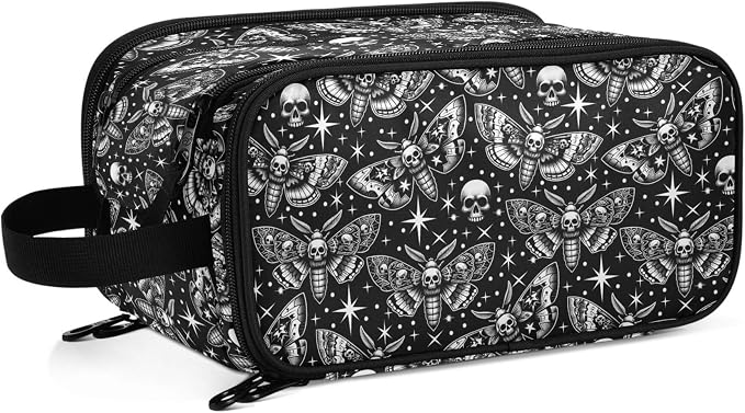 MNSRUU Large Capacity Makeup Bag, Digital Skull Head Moth Cosmetic Bag Portable Toiletries Pouch with Compartments Makeup Organizer Case for Travel Women