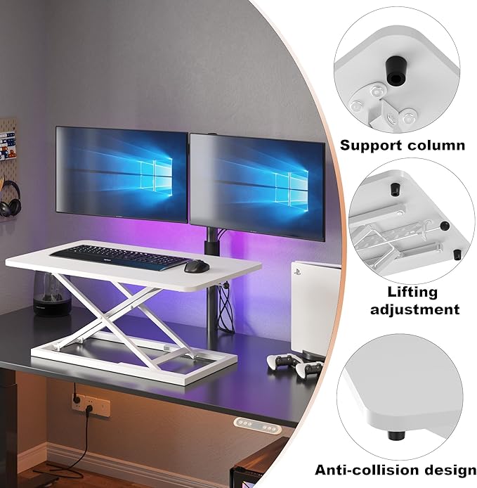 Decoholic White Small Single 24 inch Scissors Lift Keyboard and Mouse Riser ,Height Adjustable Standing Desk Converter,for Ergonomic Sit Stand Workstations (24 inch WH)