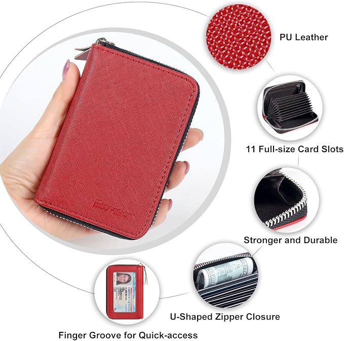 EcoVision Credit Card Holder RFID Card Case Wallet, Small Accordion Zipper Card Case Holder, Card Organizer Case for Women Men