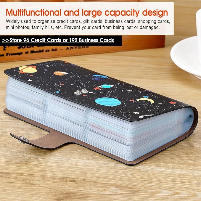 RFID Credit Card Holder, Leather Business Card Organizer with 96 Card Slots, Credit Card Case for Managing Your Different Cards and Important Documents to Prevent Loss or Damage (Starry Sky)