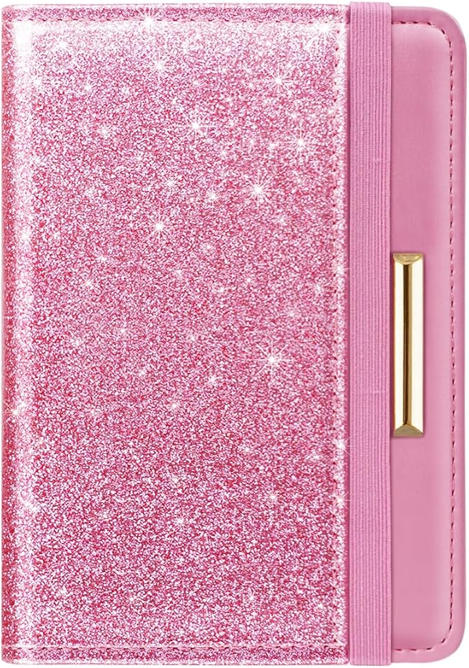 Passport Holder Cover,Traveling Passport Case Cute Passport Wallet for Women,Peach Glitter