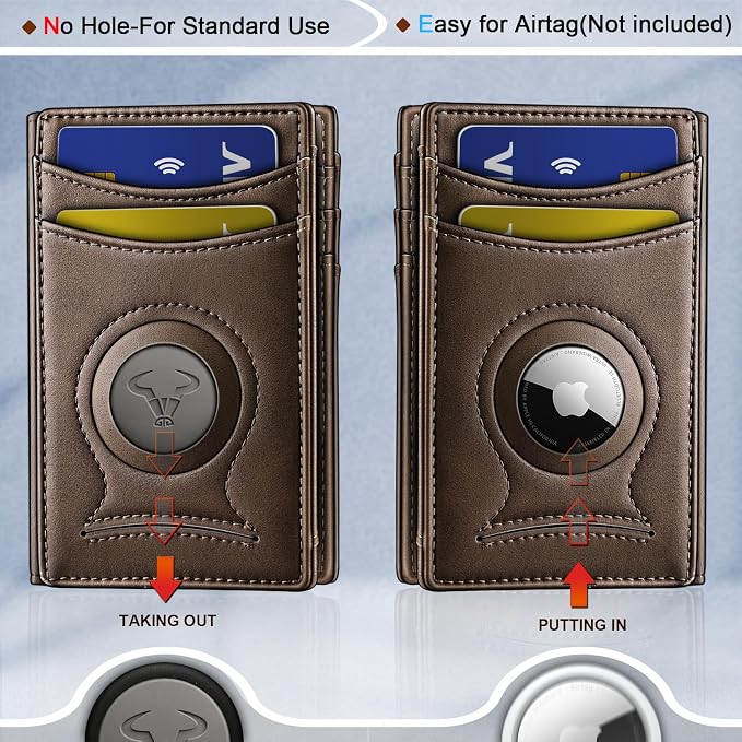 BULLIANT Men Airtag Wallet,Slim Wallet Money Clip Card Holder Magnetic Closure 12 Cards in Front Pocket RFID Blocking
