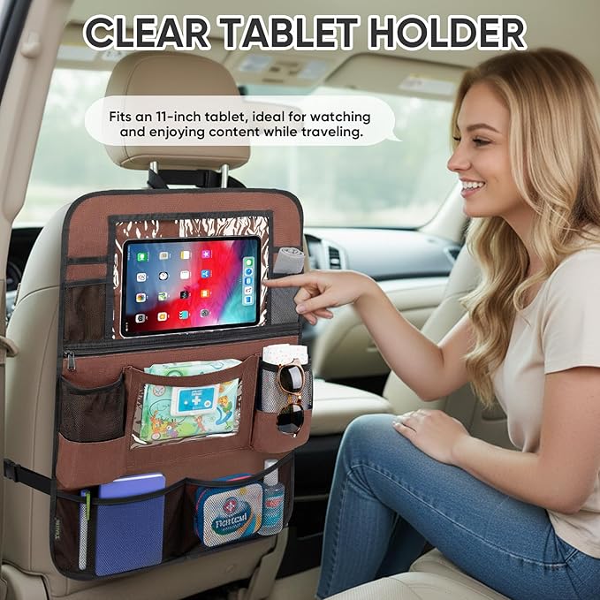 BALEINE Backseat Car Organizer, Back Seat Car Organizers and Storage, Kick Mats Back Seat Protector, Travel Accessories for Most Automotive (2 Pack, Mocha)