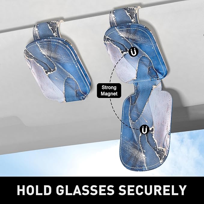 Sunglasses Holder for Car Visor, Magnetic Leather Car Sunglass Holder, Car Sun Visor Glasses Hanger Clip, Car Interior Accessories for Women Men, Fits All Size Eyeglasses