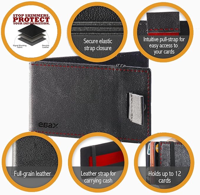 RFID Minimalist Slim Wallet for Men and Women, Holds Up to 12 Cards, Cash, Key Thin and Lightweight Credit Card Holder, Black Eco Leather