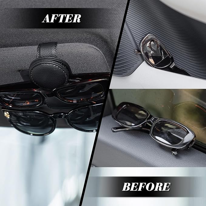 Konohan Sunglasses Holder for Car Visor Leather Eyeglass Hanger Magnetic Sunglasses Holder with 2 Clips (Black)