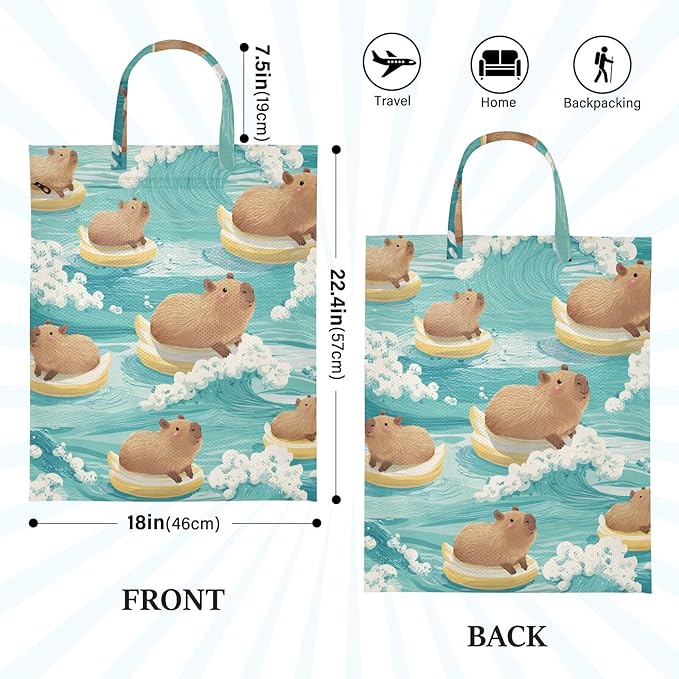 Travel Laundry Bags 2 PC Wet Dry Bag with Handle Dirty Clothes Organizer for Swimsuits Beach Camping Waterproof Washable Blue Capybaras on Duck Floats