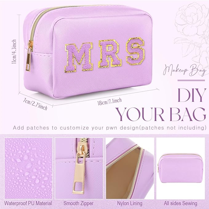 Sweetude 10 Pcs Makeup Bag Bulk for Women Preppy Gift PU Leather Cosmetic Bag Small Skincare Toiletry Pouch Mother Travel Cosmetic Pouch for Bridesmaid Bride Wedding Gift Favors (Purple)