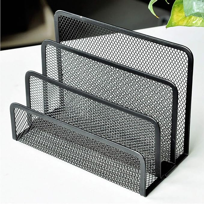 VANRA 2 Small Letter Sorters Desktop Envelopes Holder Organizer Metal Mesh with 3 Vertical Upright Compartments (2 Black)