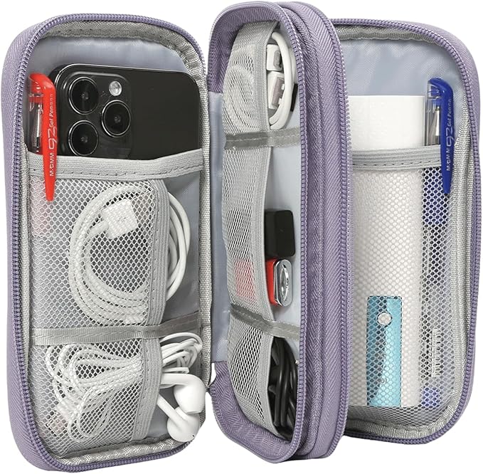 CAAORDKSO Cord Organizer Bag, Travel Cable Organizer Case Waterproof Accessories Pouch with Handle, Travel Electronic Carrying Bag for Cable, Cord, Charger, Phone, Power Bank, Earphone(Purple, Medium)