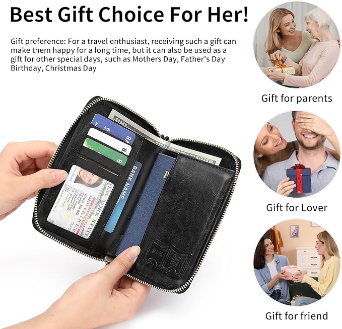 RFID Blocking Passport Holder for Wallet,with Zipper Travel Wallet Credit Cards Case Women Men Passport Cover Wallet