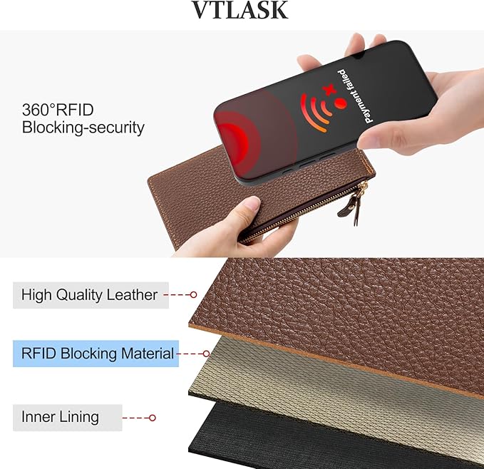Wallet Women - Slim Bifold RFID Blocking Wallet Leather Ladies Multi Card Holder Wallet with 2 Zipper Pocket (Brown)