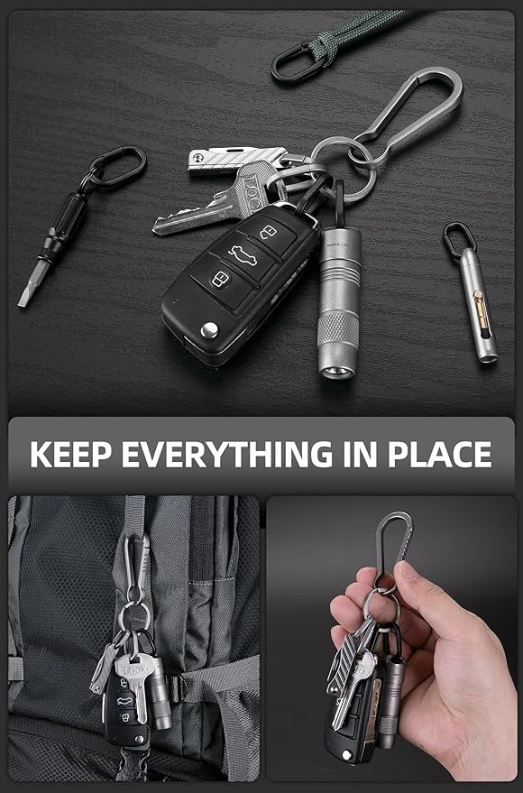 KEEPO LINK Titanium Key Ring Side Pushing, Small Key Ring Quick Release Keychain Connector for Men, 2 Pcs, OLO03