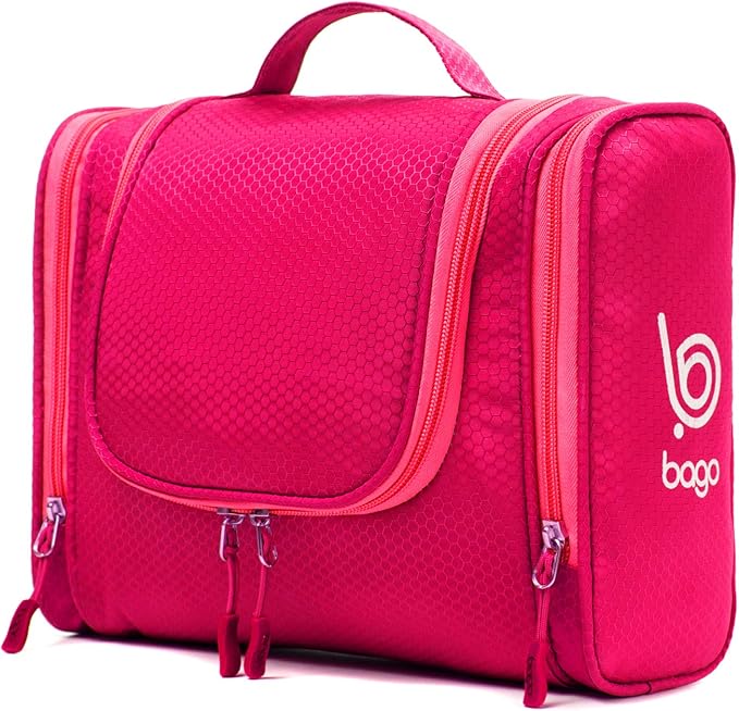 Bago Travel Toiletry Bag for Women and Men - Large Waterproof Hanging Large Toiletry Bag for Bathroom and Travelling Bag for Toiletries Organizer - Travel Makeup Bag (Pink)