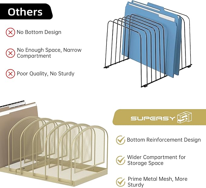 SUPEASY File Organizer 9-Section Mesh Desk Organizer, Upright File Organizer Desktop Organizer File Sorter, File Folder Holder for Office Supplies, Golden Yellow