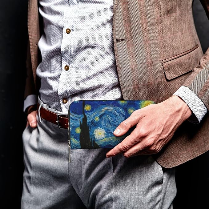 The Starry Night Wallet for Men Women Elegant Long Clutch Zip Around Travel Leather Coin Purse Large Capacity Credit Card Holder Handbag