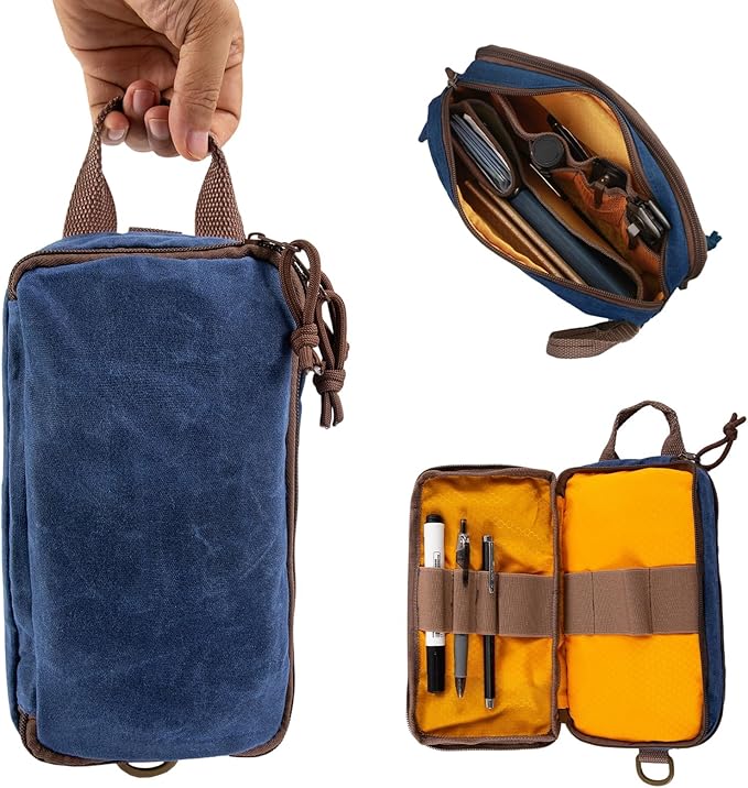 Multipurpose EDC Pouch Pen Case, Waxed Canvas EDC Bag, Small Tool Bag Pen Pouch, Water Resistant EDC Pocket Organizer, Mini Canvas Pouch for Motorcycle, Bike, EDC, Pen, Pencil, Travel