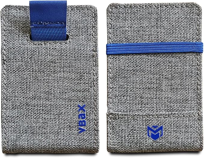 RFID Minimalist Slim Wallet for Men and Women, Holds Up to 12 Cards, Cash, Key Thin and Lightweight Credit Card Holder (Grey Canvas – Azure Edition)