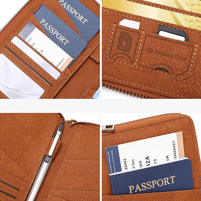 Passports Holder Travel Wallet with Rfids Blocking Document Organizers Case Holds Passports, Cards, Tickets, Cash Women Men Trav