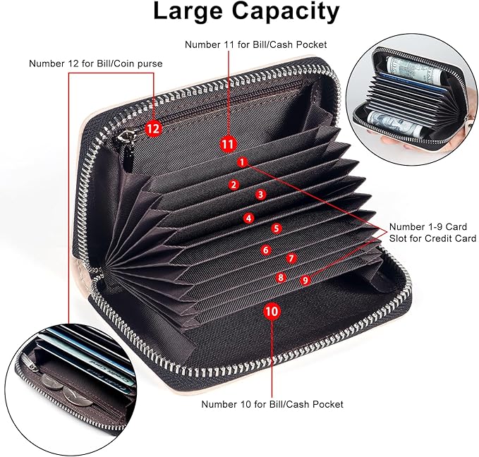 EcoVision Credit Card Holder RFID Card Case Wallet, Small Accordion Zipper Card Case Holder, Card Organizer Case for Women Men